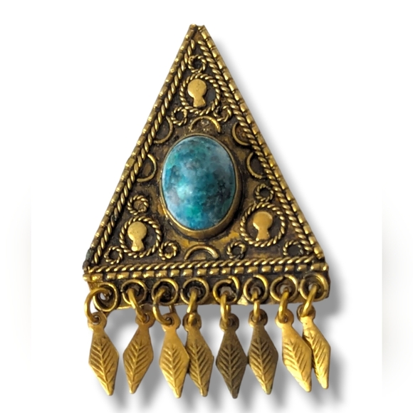 Vintage Vermeil Gold Wash Sterling Silver & Turquoise Eilat Stone Pin Brooch - Picture 1 of 5